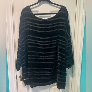 Lane Bryant Sheer Velvet Stripes Black Top 22/24